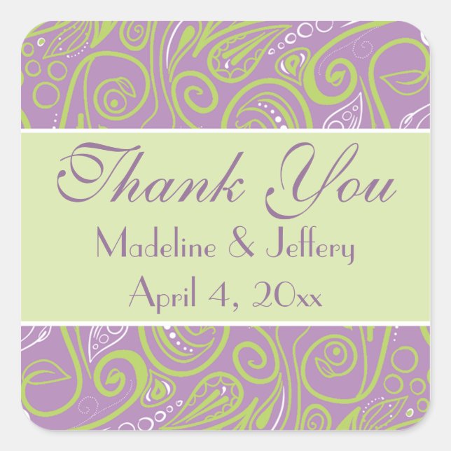 Sticker Carré thème mariage violet et chaux paisley (Devant)