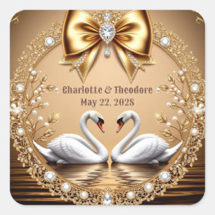 Sticker Carré 💎 Thème Romantique Mariage Cygne Or 🦢