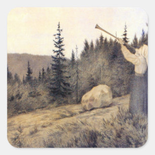 Sticker Carré Theodor Kittelsen - Op Under Fjeldet Toner En Lur