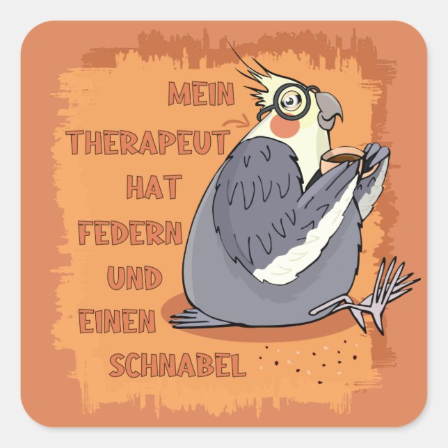Sticker Carré Therapeut mit Federn & Schnabel. Nymphensittich (Devant)