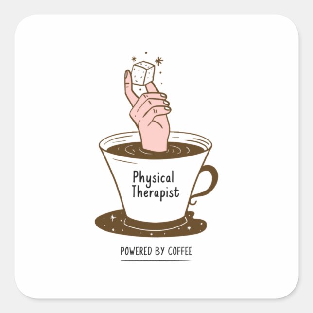 Sticker Carré Thérapeute Physique Actionné Avec Café (Devant)
