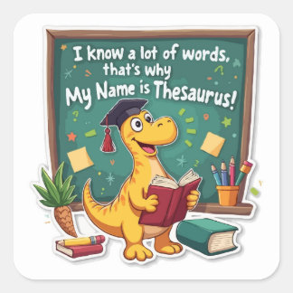 Sticker Carré Thésaurus Punny Dinosaur 'Assistant Word'
