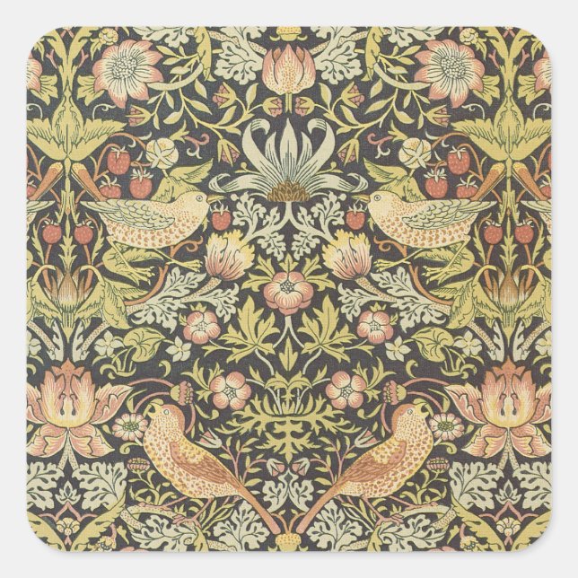 Sticker Carré Thiers de fraises William Morris Motif antique (Devant)