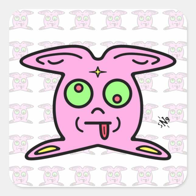 Sticker Carré Thingy rose à l'allure de lapin v2.1 (Devant)