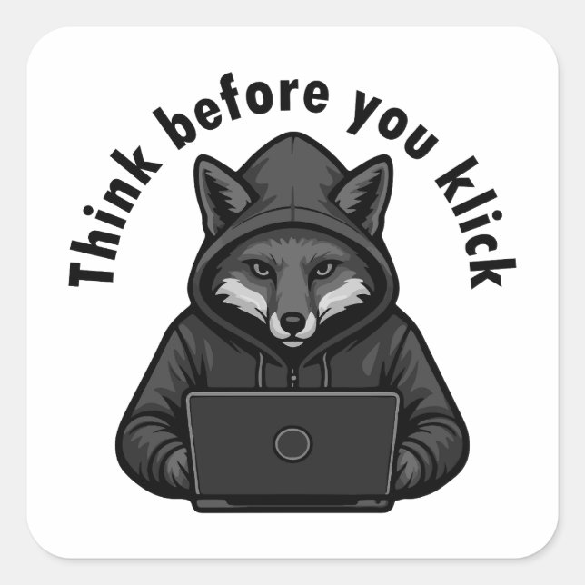 Sticker Carré Think before you click - Cyber Security (Devant)