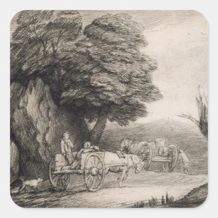 Sticker Carré Thomas Gainsborough Paysage en bois avec charret