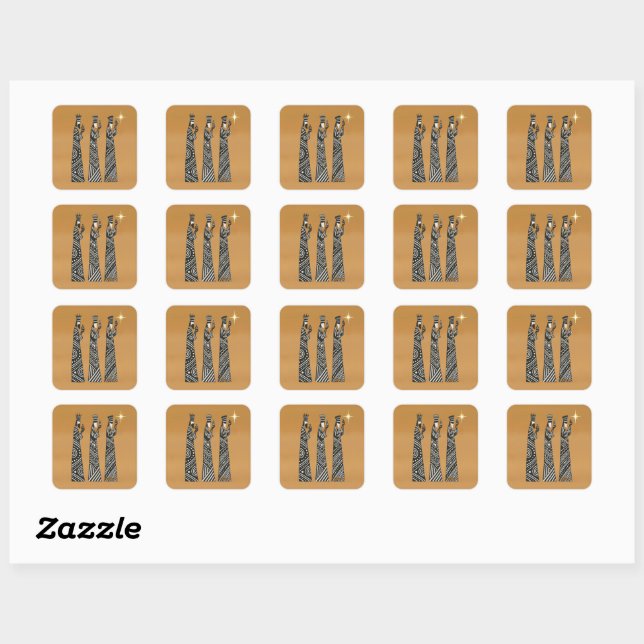 Sticker Carré Three Wise Men Black & White Christmas Nativity (Feuille)