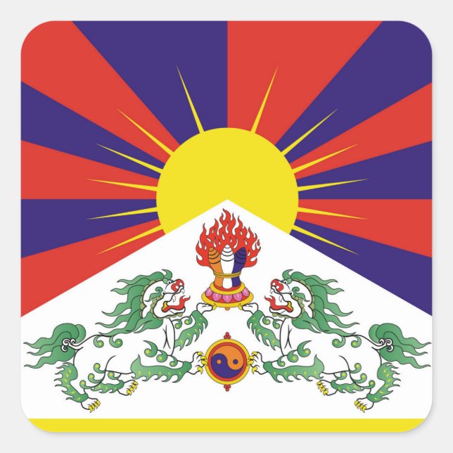 Sticker Carré Tibet, Lions de Neige, Drapeau Tibétain - L'Himala (Devant)