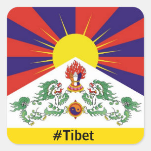 Sticker Carré Tibet, Lions des neiges, drapeau tibétain - L'Him