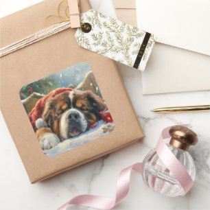 Sticker Carré Tibétain Mastiff Chien Fête de Noël