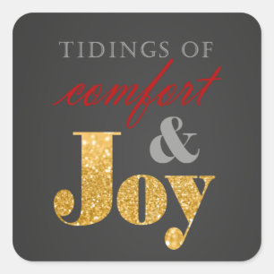 Sticker Carré Tidings Confort et Joy Gold Sparkle Noël