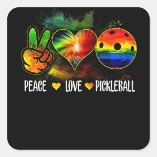 Sticker Carré Tie Dye Peace Love Pickleball Pickleball Lover