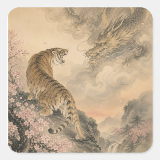 Sticker Carré tiger and doragon