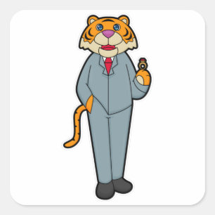 Sticker Carré Tiger as Groom with Wedding ring