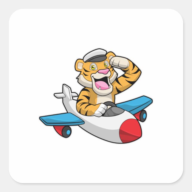 Sticker Carré Tiger comme pilote dans l'avion (Devant)
