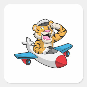 Sticker Carré Tiger comme pilote dans l'avion