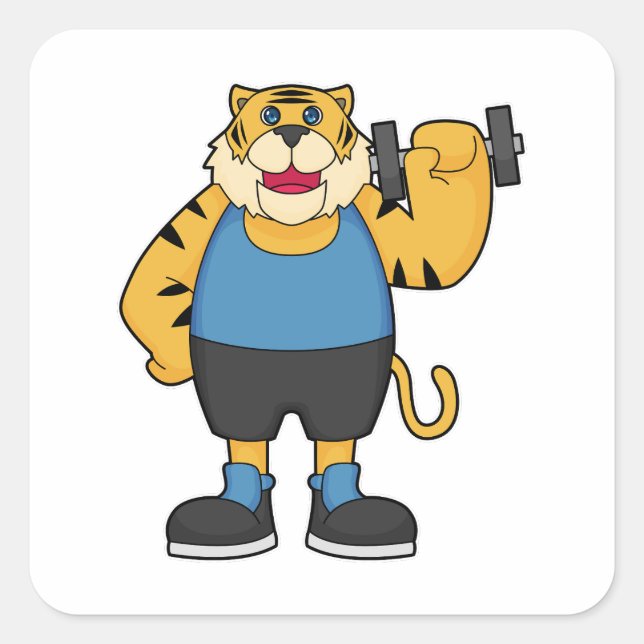 Sticker Carré Tiger Fitness Dumbbell (Devant)