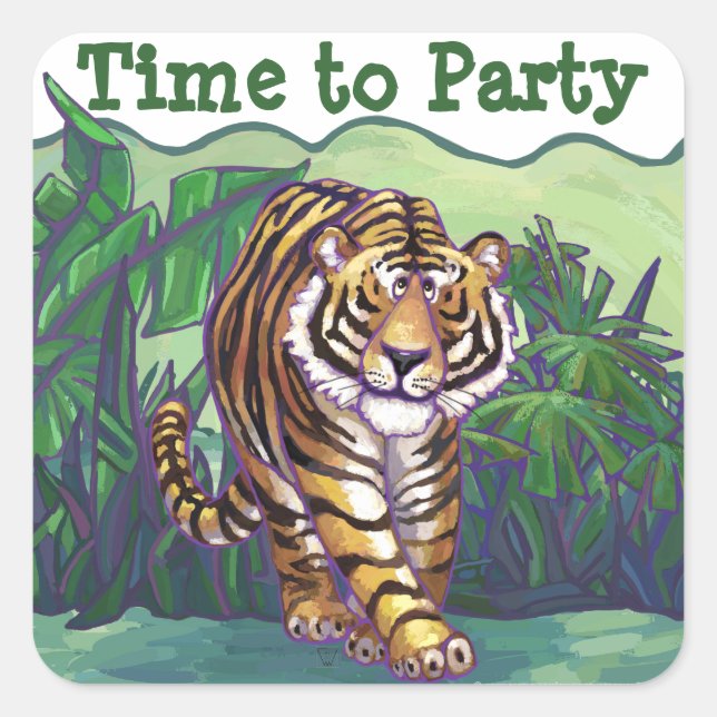 Sticker Carré Tiger mignon temps de faire la fête (Devant)