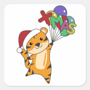 Sticker Carré Tiger Noël Neige hiver Animaux Tiger