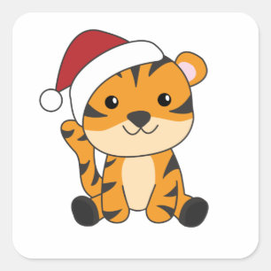 Sticker Carré Tiger Noël Neige hiver Animaux Tiger