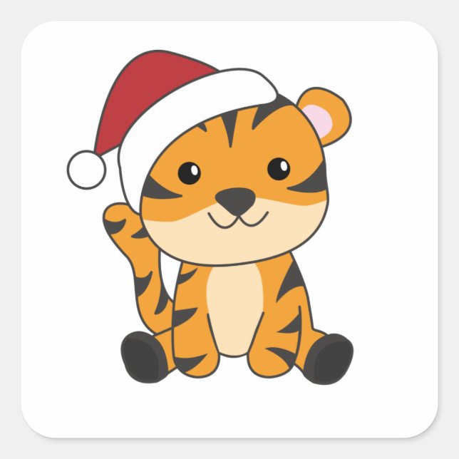 Sticker Carré Tiger Noël Neige hiver Animaux Tiger (Devant)