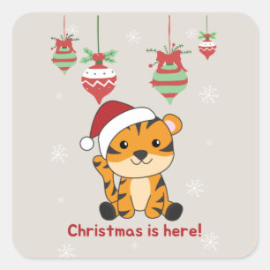 Sticker Carré Tiger Noël Neige Hiver Animaux Tiger Carré S