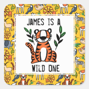 Sticker Carré Tiger Wild One Bird Party