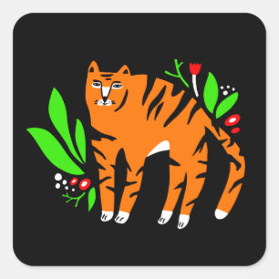 Sticker Carré Tigre à flowers