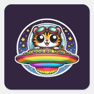 Sticker Carré Tigre arc-en-ciel OVNI