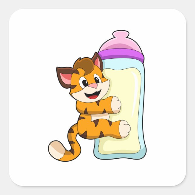 Sticker Carré Tigre avec Bébé bouteille de lait (Devant)