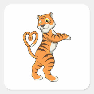 Sticker Carré Tigre avec coeur