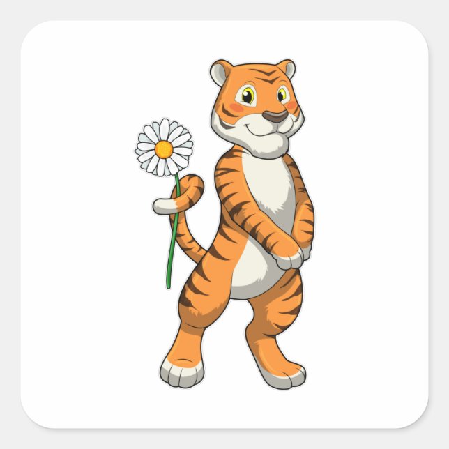 Sticker Carré Tigre avec Daisy Flower (Devant)