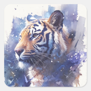 Sticker Carré Tigre avec éclaboussures de peinture artistique vi