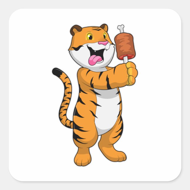 Sticker Carré Tigre avec viande (Devant)