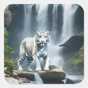 Sticker Carré Tigre blanc du Bengale dans la nature