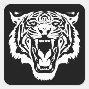 Sticker Carré Tigre blanc rugissant