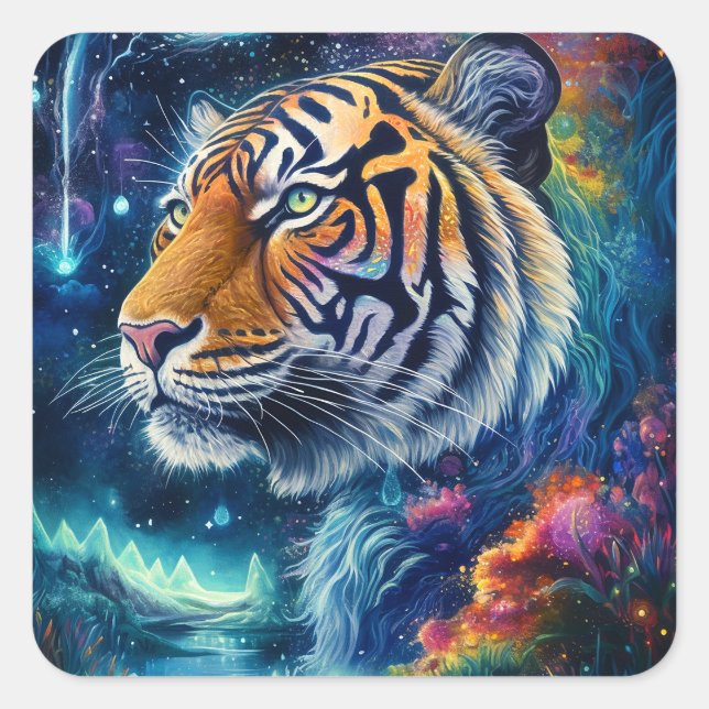 Sticker Carré Tigre cosmique (Devant)