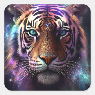 Sticker Carré Tigre cosmique