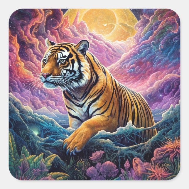 Sticker Carré Tigre cosmique (Devant)