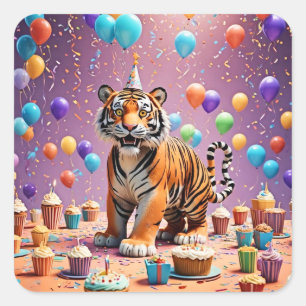 Sticker Carré Tigre d'anniversaire