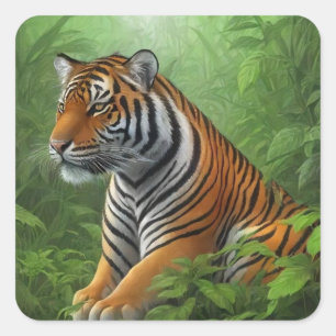 Sticker Carré Tigre dans la jungle