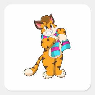 Sticker Carré Tigre en hiver avec Écharpe