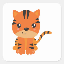 Sticker Carré Tigre mignon