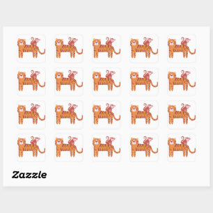 Sticker Carré Tigre mignon avec singe sur le dos