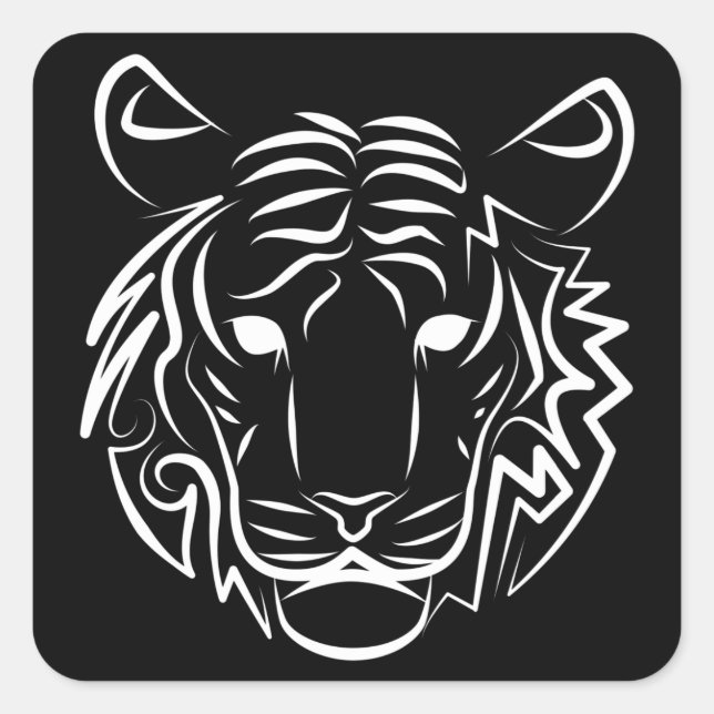 Sticker Carré Tigre tribal noir et blanc (Devant)