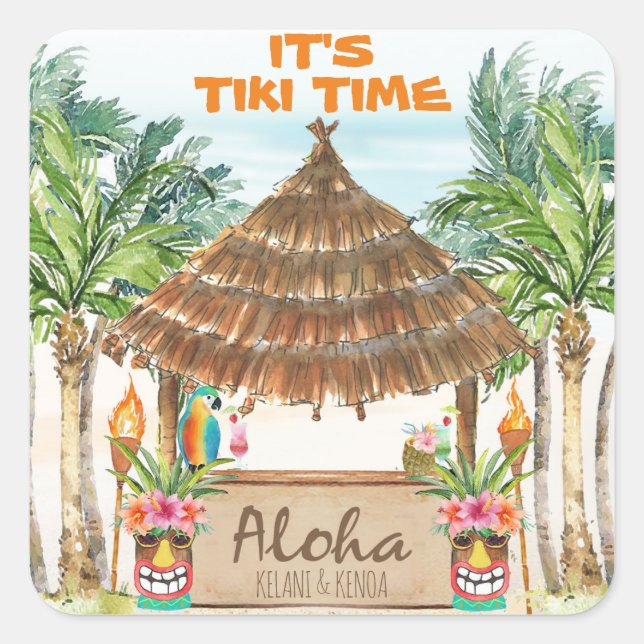 Sticker Carré Tiki Luau | Plage Tropicale Aloha (Devant)