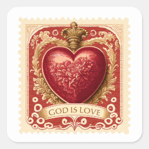 Sticker Carré Timbre-poste cœur rouge de la Saint-Valentin relig