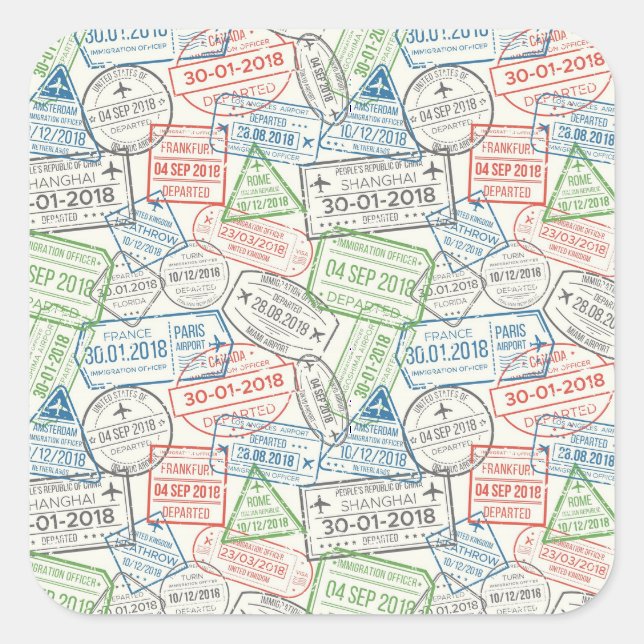 Sticker Carré Timbres Visa de voyage (Devant)