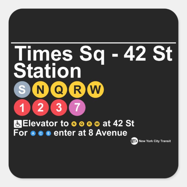 Sticker Carré Times Square - 42 Street Station (Devant)