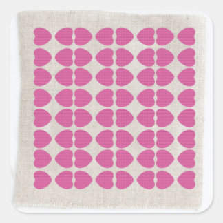 STICKER CARRÉ TISSU DE COEUR ROSE
